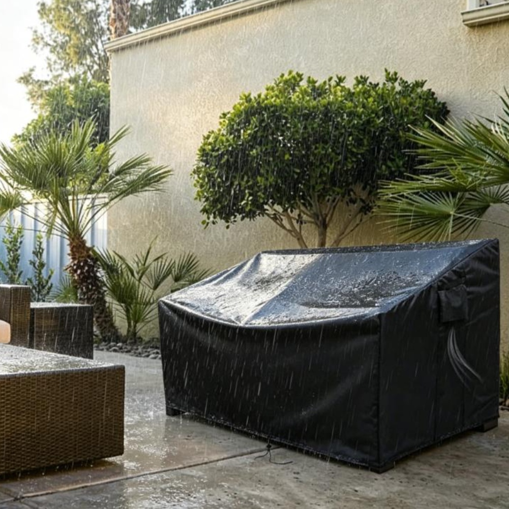 Outdoor Furniture Fabric - ผ้าคลุมโซฟาสำหรับกลางแจ้งแบบหนาพิเศษ กันน้ำ ผ้าคลุมเฟอร์นิเจอร์ลานบ้าน สีดำ ผ้าอ๊อกซ์ฟอร์ด 210D
