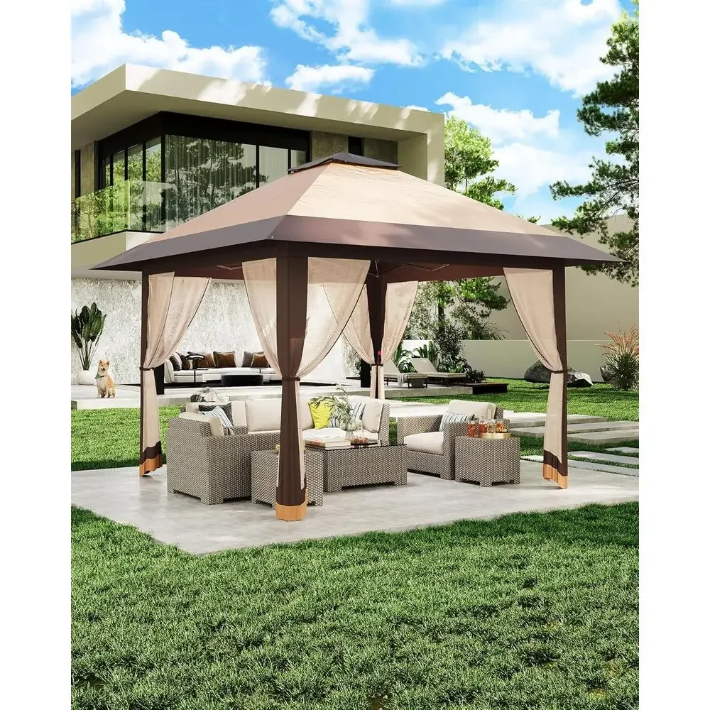 Outdoor Furniture Gazebo - ศาลาพักผ่อนกลางแจ้งขนาด 13x13 ฟุต พร้อมผ้าคลุมตาข่าย ปรับความสูงได้ และมีกระเป๋าสำหรับพกพา