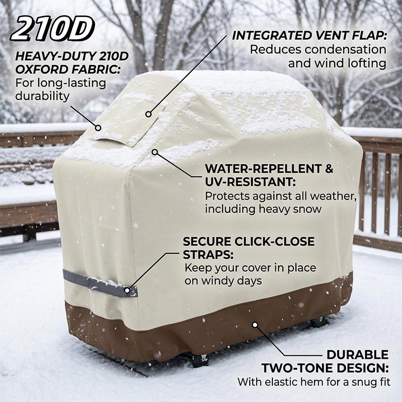 Outdoor Furniture Varnish - 210D BBQ สีเบจ บาร์บีคิวกริลล์ ฝาครอบเตาแก๊สกลางแจ้ง ฝาครอบกันฝุ่น