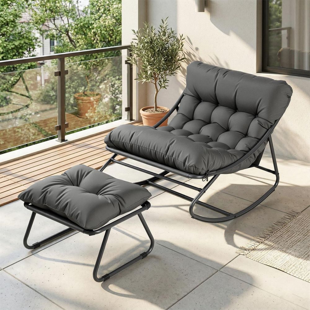 Outdoor Furniture Without Cushions - เก้าอี้โยกปาปาซานขนาดใหญ่พร้อมออตโตมัน เก้าอี้โยกสำหรับพักผ่อนกลางแจ้งพร้อมเบาะหนานุ่ม หรือใช้ในห้องนอน ห้องนั่งเล่น หรือกลางแจ้ง