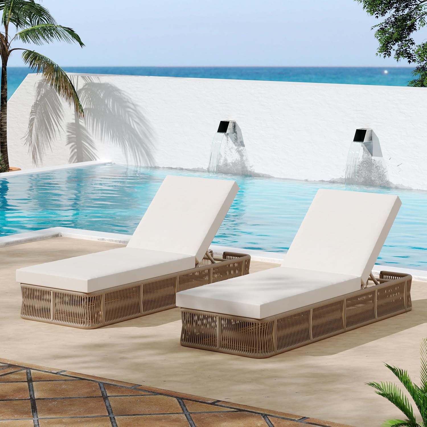 Outdoor Furniture Without Cushions - เก้าอี้พักผ่อนเชือกถัก ปรับเอนได้ 5 ระดับ พนักพิงโลหะ ไม่มีเบาะรองนั่ง