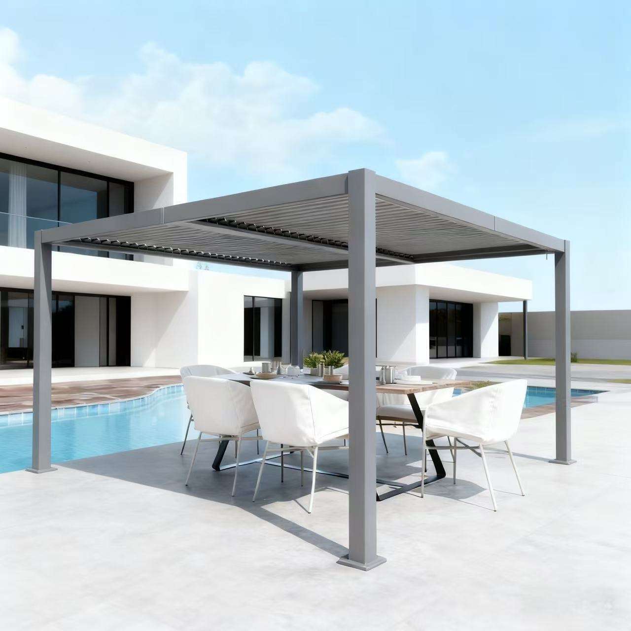 Outdoor Furniture Gazebo - ศาลาพักผ่อนกลางแจ้งกันแดด วิลล่าแฟชั่น พร้อมสระว่ายน้ำ โครงสร้างอะลูมิเนียมอัลลอยด์ ป้องกันการกัดกร่อน