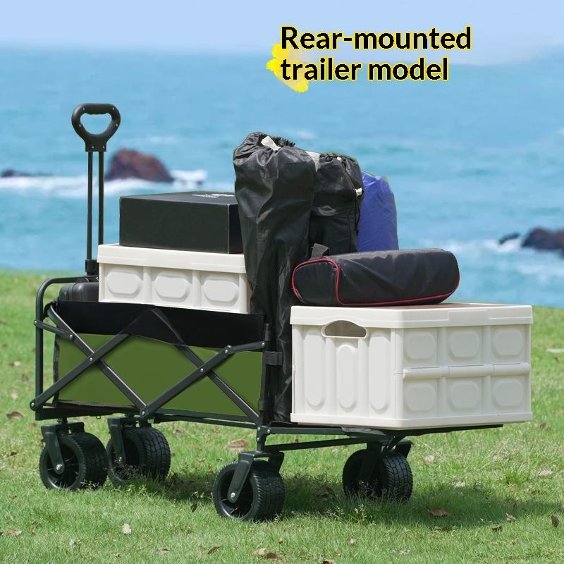 Outdoor Furniture Table - รถเข็นอเนกประสงค์แบบพับได้ 4 ล้อ สำหรับแคมป์ปิ้ง รับน้ำหนักได้ 175