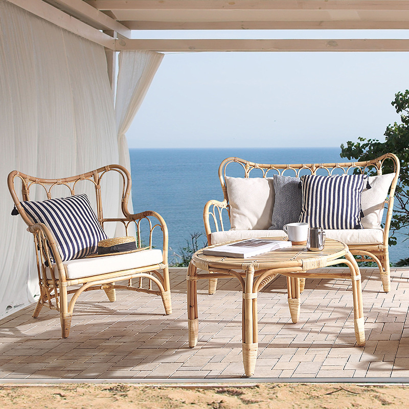 Outdoor Furniture Indonesia - โซฟาหวายธรรมชาติ เก้าอี้หวายคู่สำหรับกลางแจ้ง สไตล์อินส์ สำหรับพักผ่อนในสวน เฟอร์นิเจอร์หวายจากเอเชียตะวันออกเฉียงใต้ อินโดนีเซีย