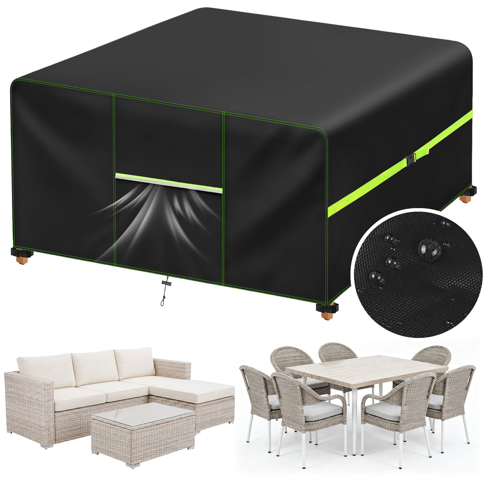 Outdoor Furniture Varnish - ผ้าคลุมเฟอร์นิเจอร์สวนพร้อมช่องระบายอากาศกันน้ำลานบ้านหวายโซฟาชุดโต๊ะเก้าอี้ผ้าคลุม 210D อ็อกซ์ฟอร์ดกันลม 125/180/200/242 ซม.