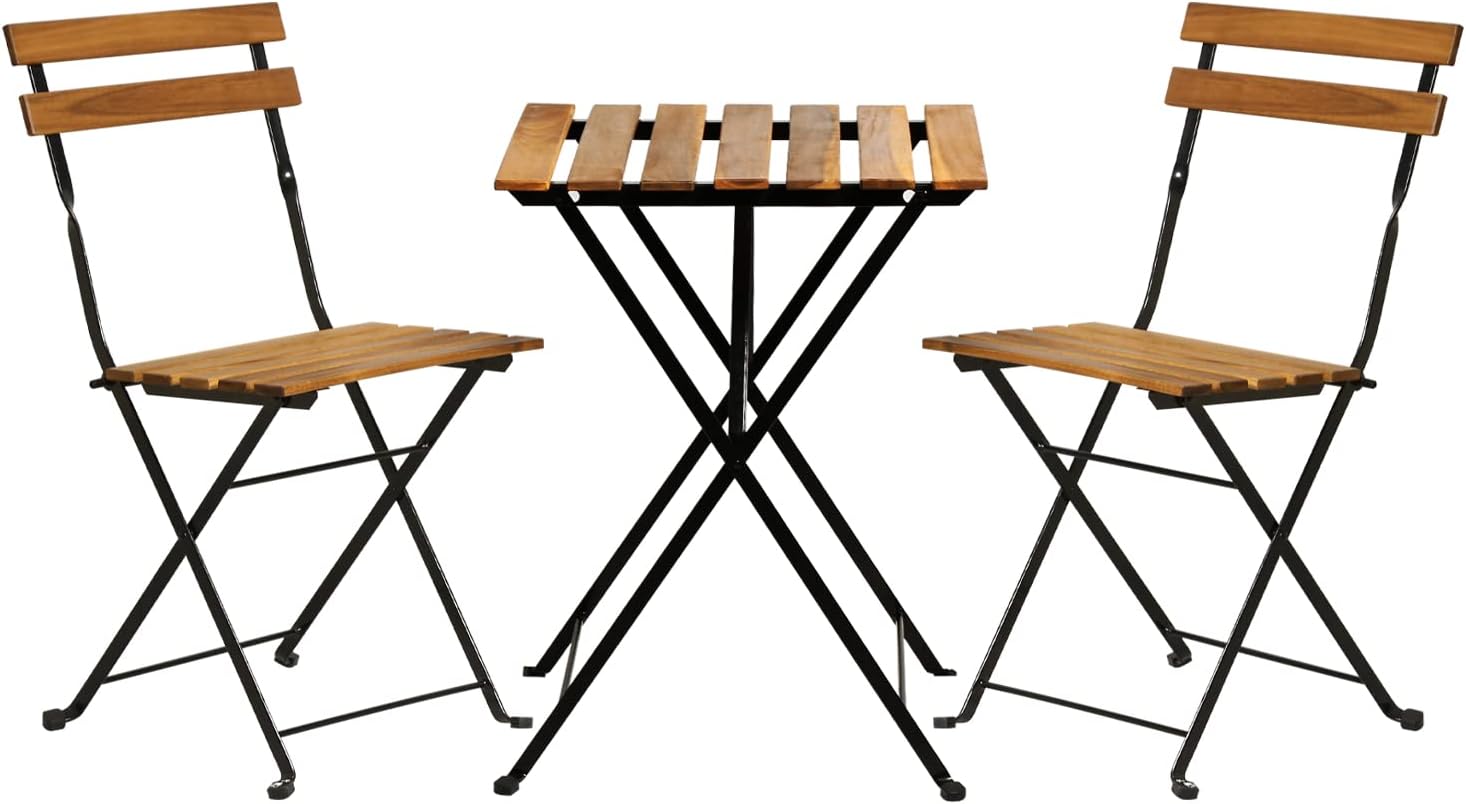 Outdoor Furniture Table - ชุดโต๊ะบิสโทรพับได้ 3 ชิ้น ทำจากไม้ธรรมชาติ ประกอบด้วยโต๊ะ 1