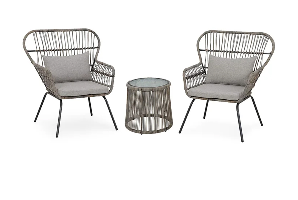Outdoor Furniture Brand - ชุดเฟอร์นิเจอร์ระเบียง Darwin ใหม่เอี่ยม เฟอร์นิเจอร์หวายสำหรับพื้นที่กลางแจ้ง ชุดเก้าอี้โยกสไตล์บิสโทรโครงเหล็ก 3