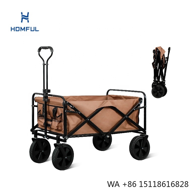 Outdoor Furniture Table - รถเข็นตกปลา HOMFUL แบบพับได้ รถเข็นแคมป์ปิ้ง รถเข็นชายหาดสำหรับทราย ล้อใหญ่