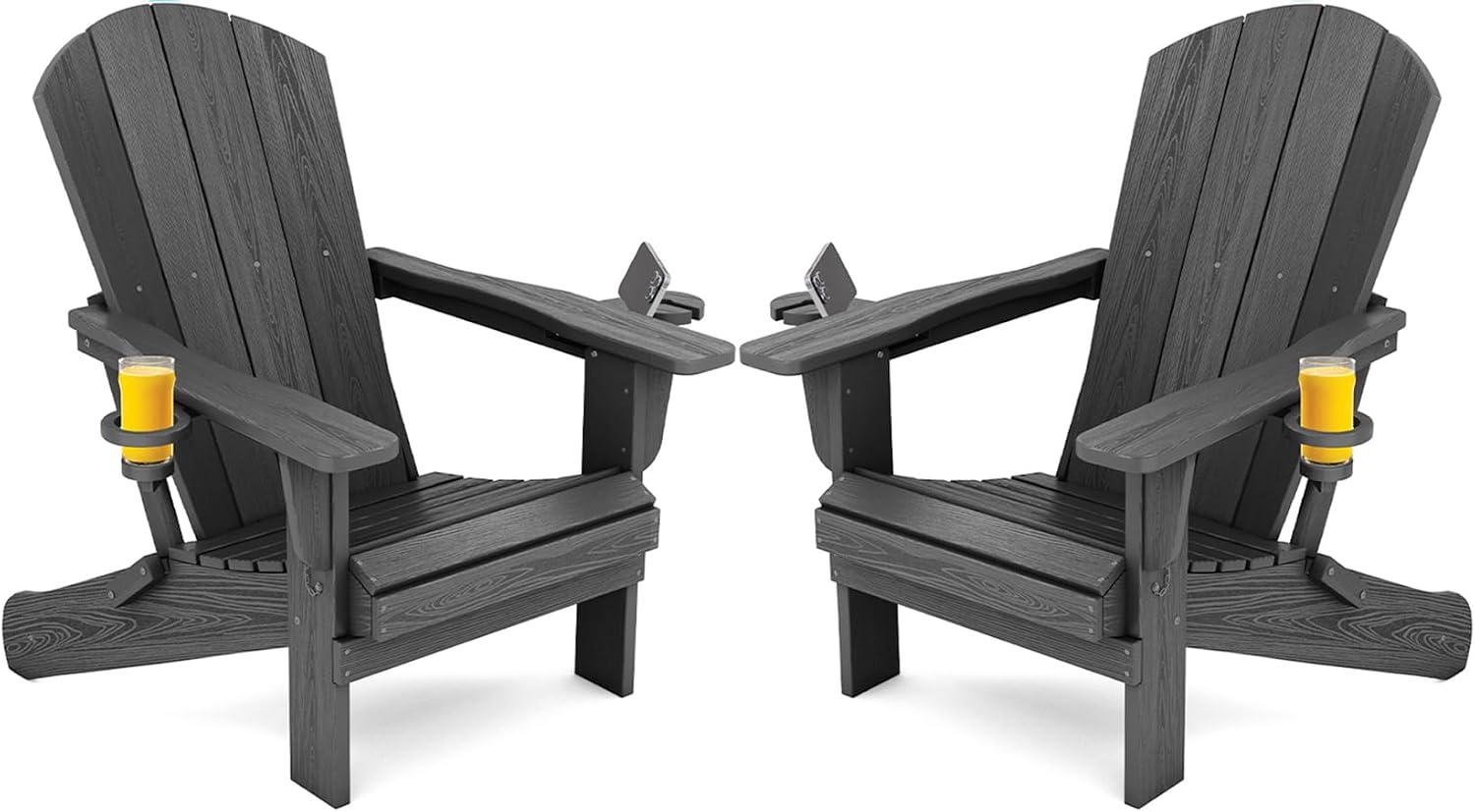 Outdoor Furniture Fire Pit Set - ชุดเก้าอี้พับกลางแจ้ง 2 ตัว, เก้าอี้สนามหญ้าแบบแข็งแรงพร้อมที่วางแก้ว, เฟอร์นิเจอร์พักผ่อนสำหรับลานบ้านพร้อมเตาผิง, เหมาะสำหรับสวน