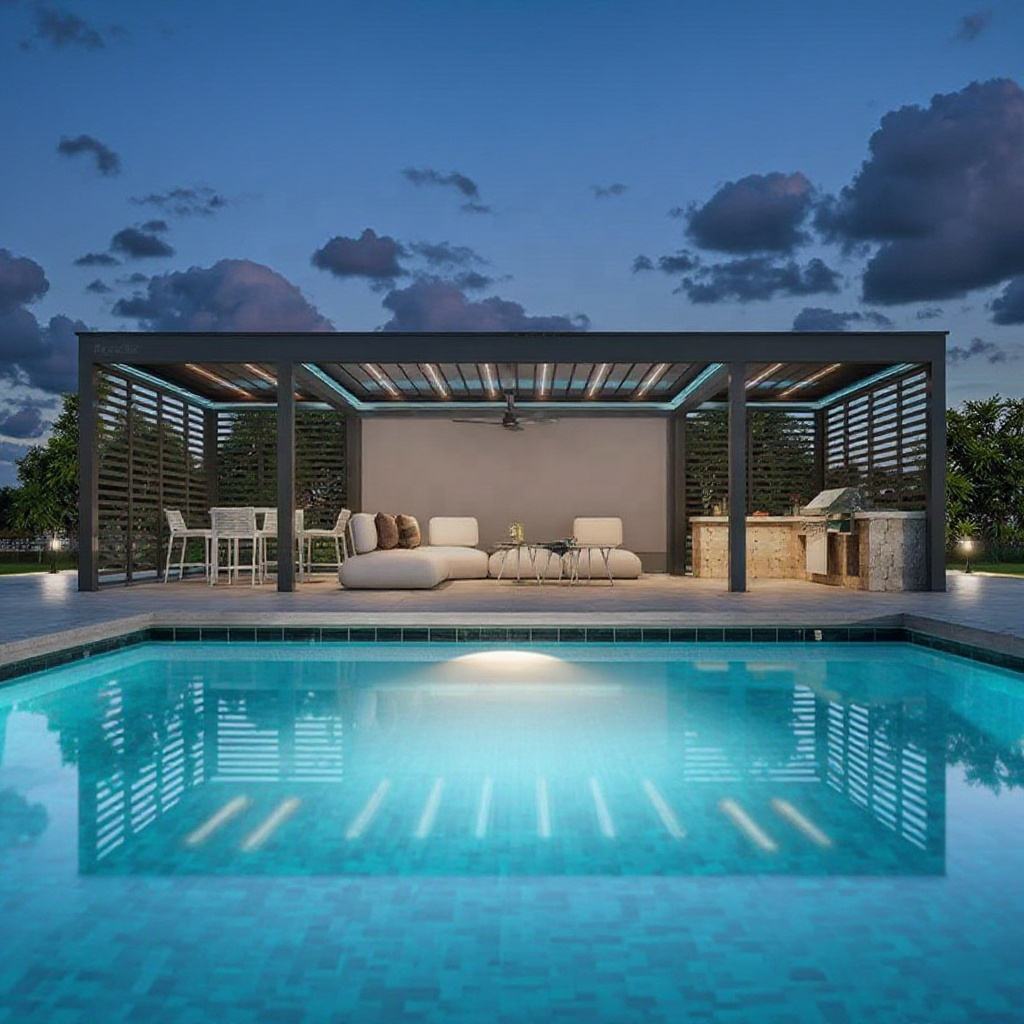 Outdoor Furniture Gazebo - ศาลาทรงสี่เหลี่ยมผืนผ้าอลูมิเนียมอัลลอยด์หลากหลายขนาด สำหรับสระว่ายน้ำเพื่อการพักผ่อน ป้องกันสนิม กันฝนกลางแจ้ง