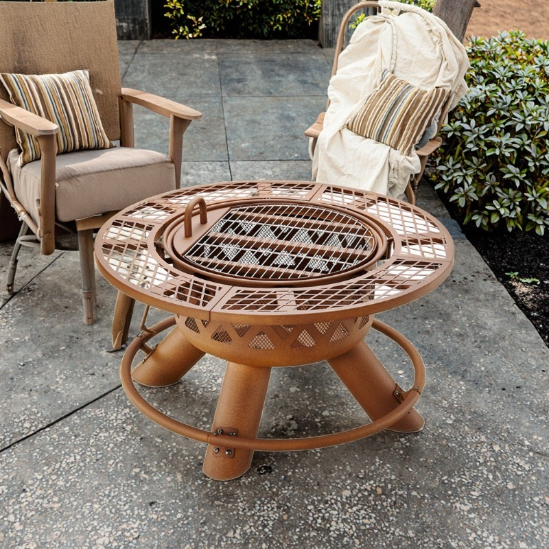 Outdoor Furniture Fire Pit Set - ชุดเตาบาร์บีคิวและเตาไฟอเนกประสงค์กลางแจ้ง รุ่นปี 2026 ทำจากเหล็กเคลือบผง ทนทาน พกพาสะดวก