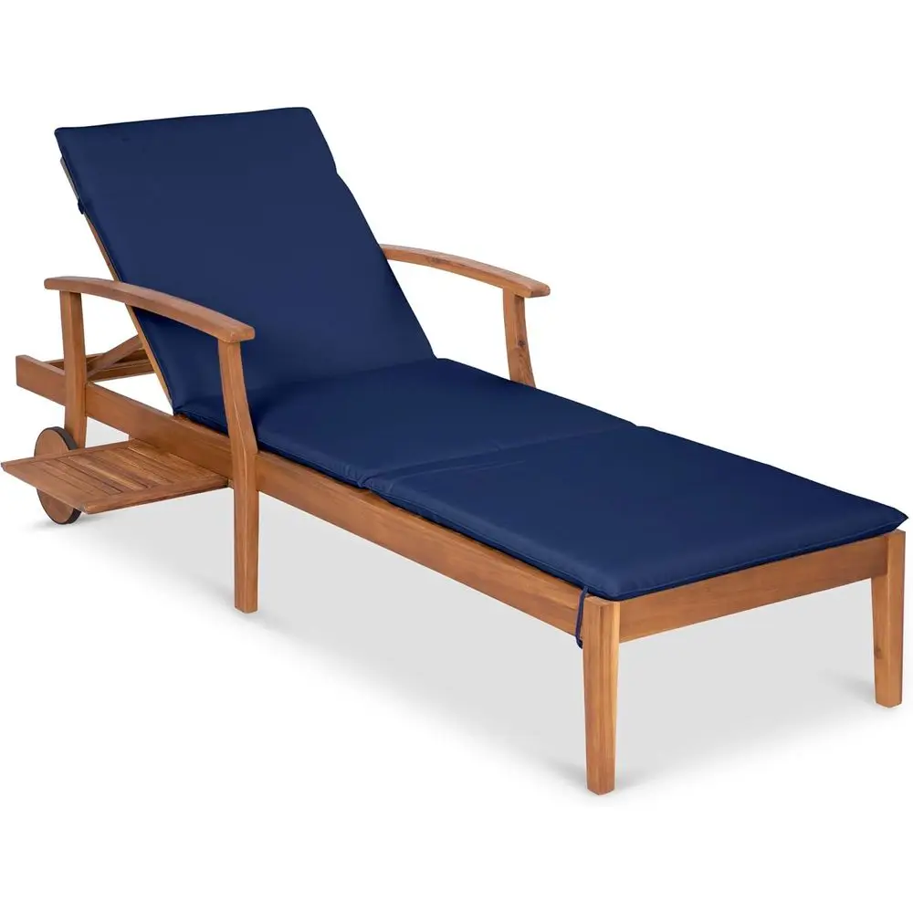Outdoor Furniture Without Cushions - เก้าอี้พักผ่อนไม้กระถินสีน้ำเงินกรมท่าพร้อมโต๊ะข้างแบบเลื่อนออกได้, เฟอร์นิเจอร์สำหรับลานกลางแจ้ง, ริมสระน้ำ, เบาะรองนั่งมีฟองน้ำ, ปรับระดับได้