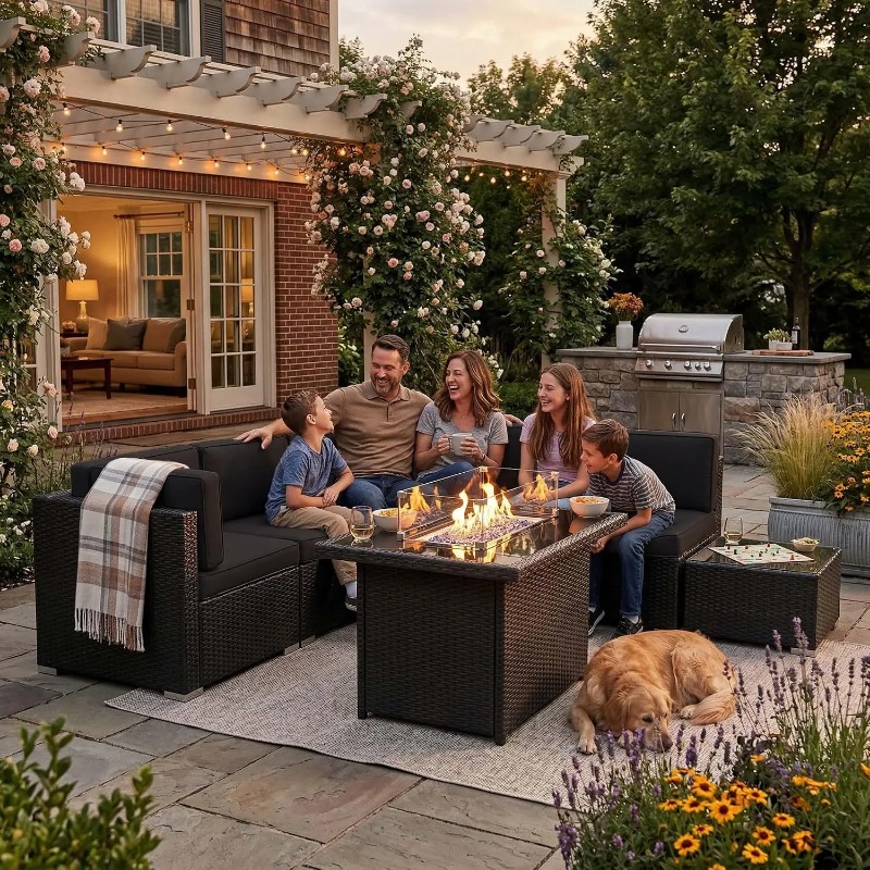 ชุดโซฟาหวายสำหรับลานกลางแจ้ง 8 - Outdoor Furniture Fire Pit Set บทวิจารณ์และราคา
