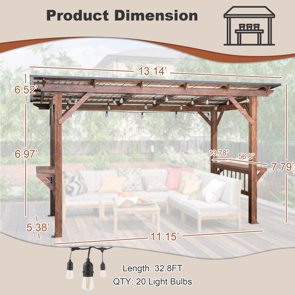 ศาลาไม้สไตล์โมเดิร์นขนาด 13' x - Outdoor Furniture Gazebo บทวิจารณ์และราคา